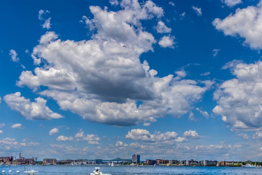 Clouds over Boston Harbor and the city waterfront