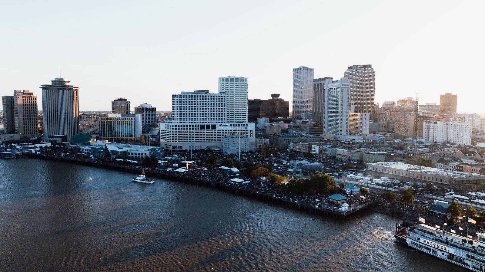 Aerial view of New Orleans and the Mississippi River riverfront