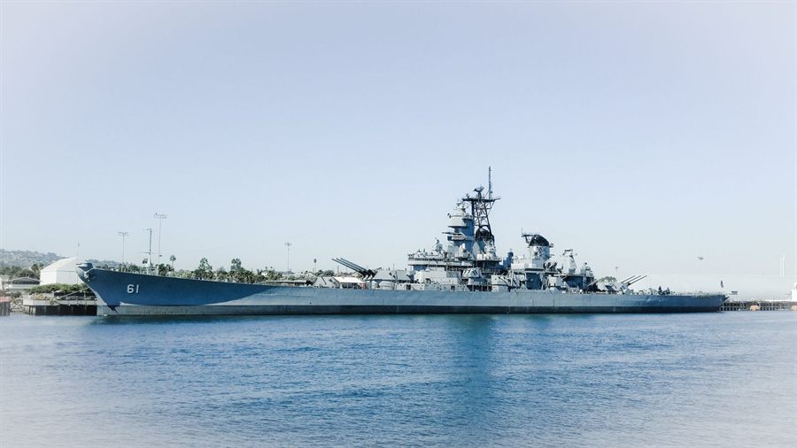 Battleship USS Iowa museum moored in the Los Angeles harbor at San Pedro